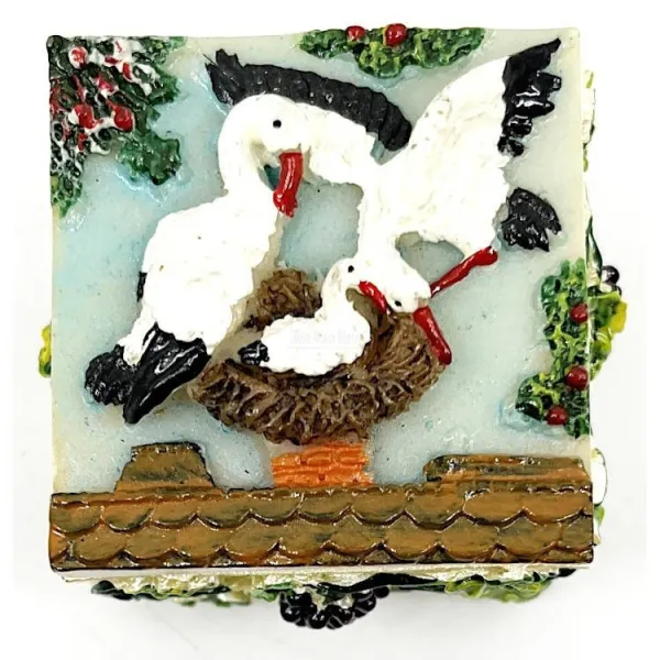 Petite Boite en résine décor Cigogne d'Alsace