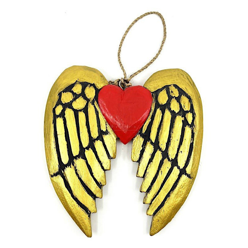 Ailes et Coeur d'Ange de Noël doré avec Cordelette