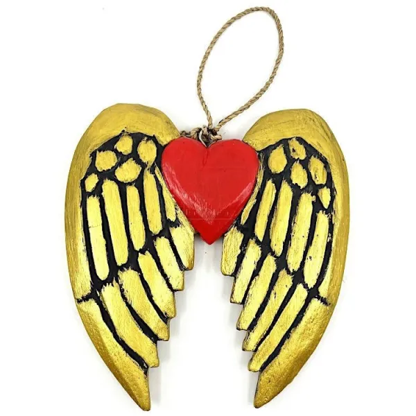Golden Christmas Angel Wings and Heart with String