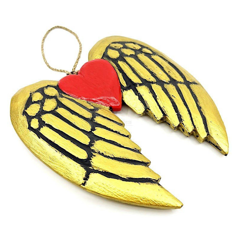 Ailes et Coeur d'Ange de Noël doré avec Cordelette