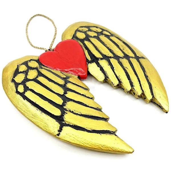 Ailes et Coeur d'Ange de Noël doré avec Cordelette