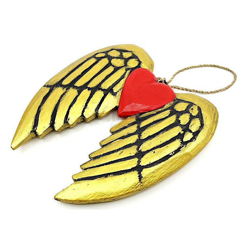 Ailes et Coeur d'Ange de Noël doré avec Cordelette