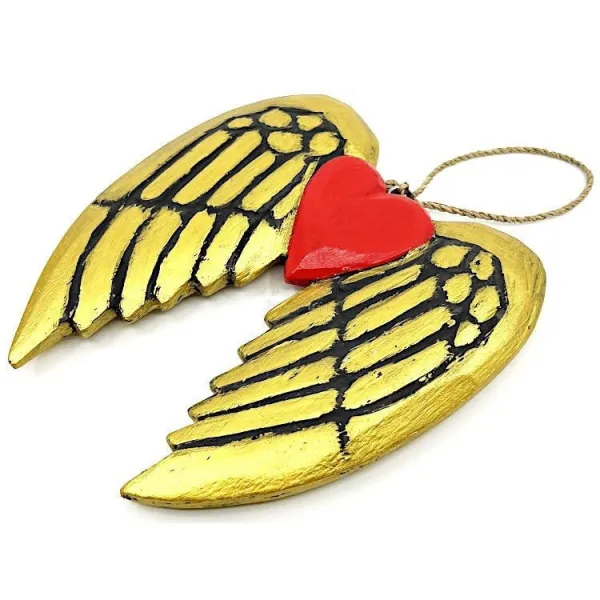 Golden Christmas Angel Wings and Heart with String