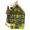 Green Alsatian Turret House Pendant with Stork and Led