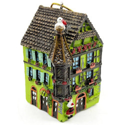 Green Alsatian Turret House Pendant with Stork and Led