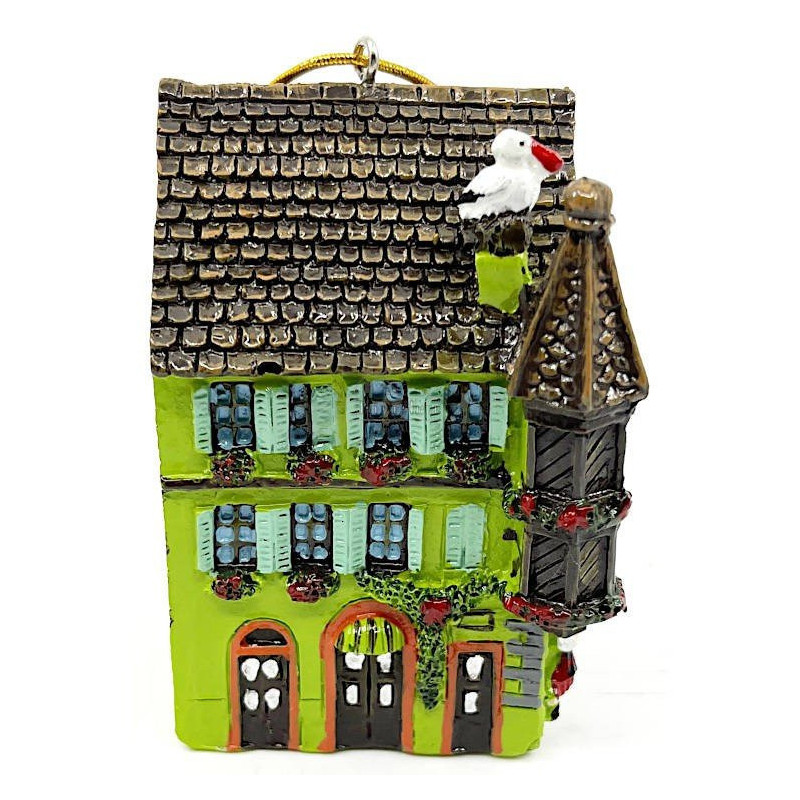 Green Alsatian Turret House Pendant with Stork and Led
