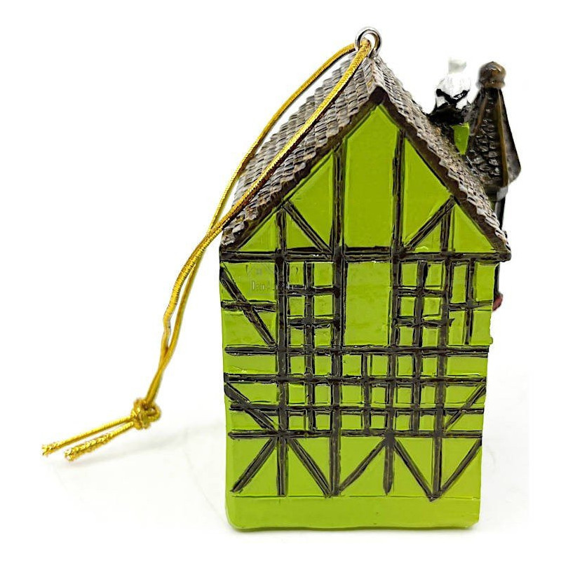 Green Alsatian Turret House Pendant with Stork and Led