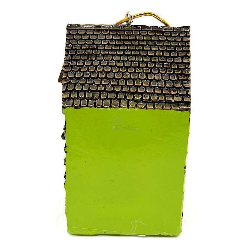 Suspension Maison à Tourelle Alsacienne verte avec Cigogne et Led