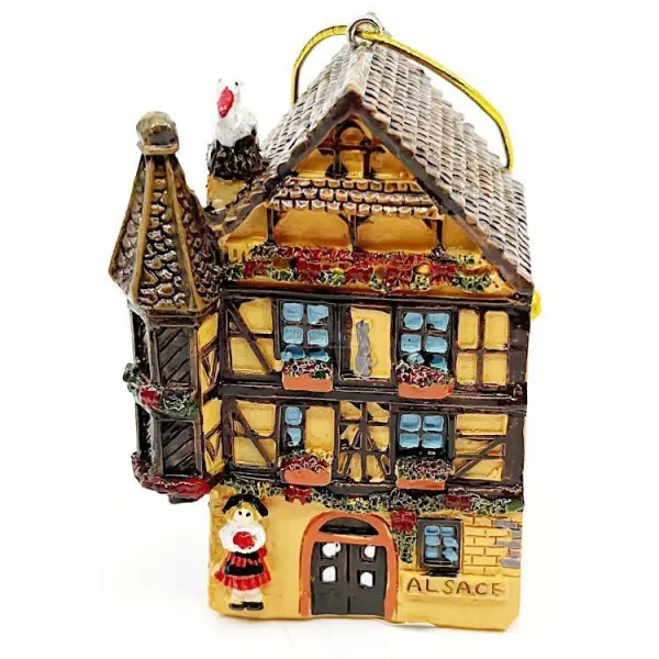 Suspension Maison orange à Tourelle Alsacienne avec Cigogne et Led