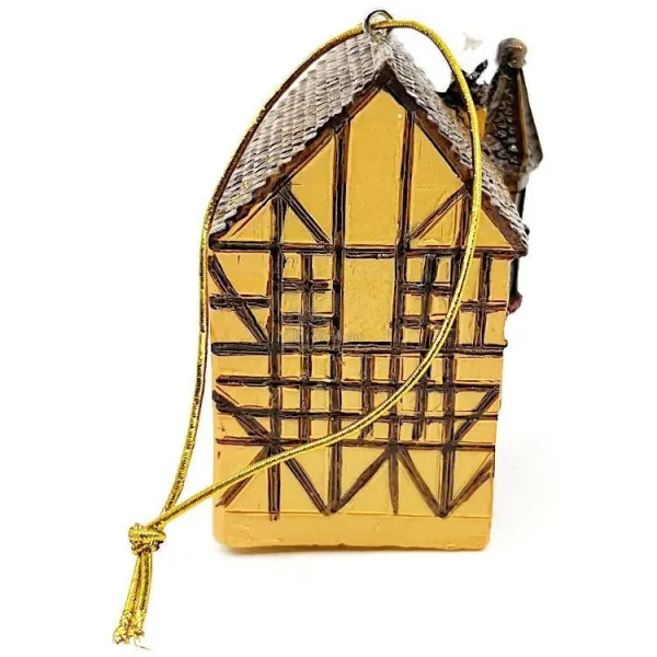 Suspension Maison orange à Tourelle Alsacienne avec Cigogne et Led