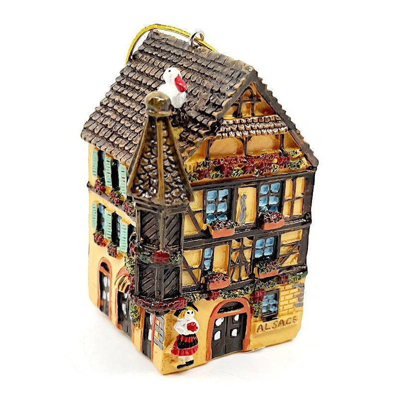 Orange Alsatian Turret House Pendant with Stork and Led