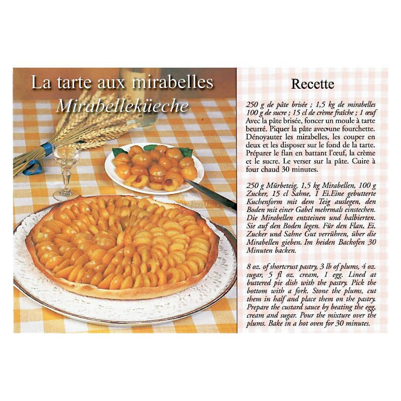 Mirabelle Tart Recipe Postcard