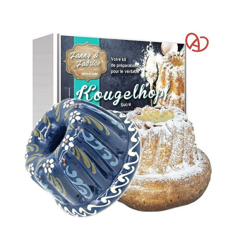 Kit de Préparation Kougelhopf Sucré avec Moule à Kougelhopf Bleu 21 cm