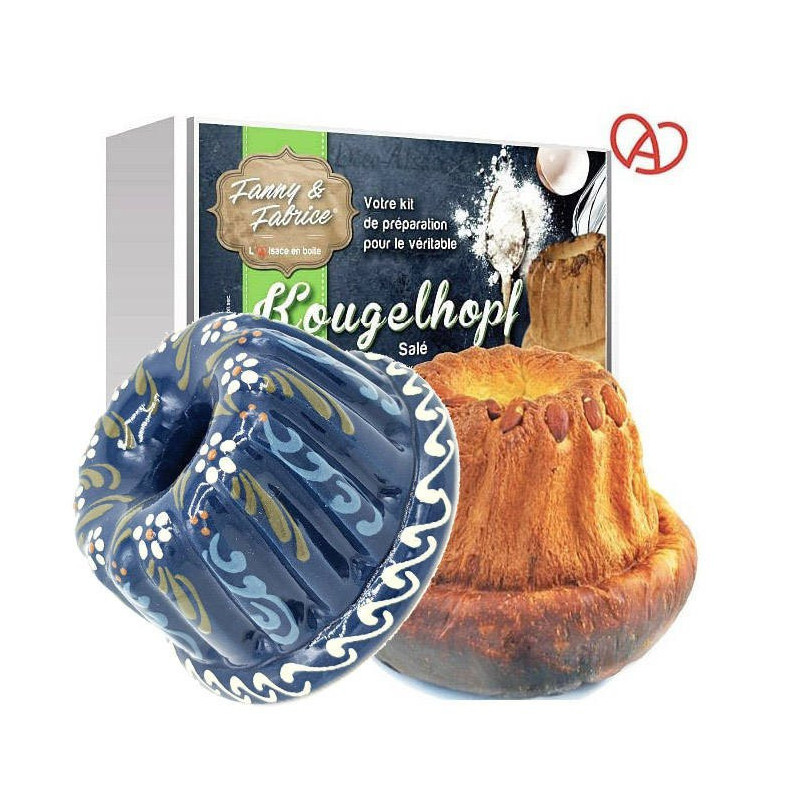 Kit de Préparation Kougelhopf Salé avec Moule à Kougelhopf Bleu 21 cm