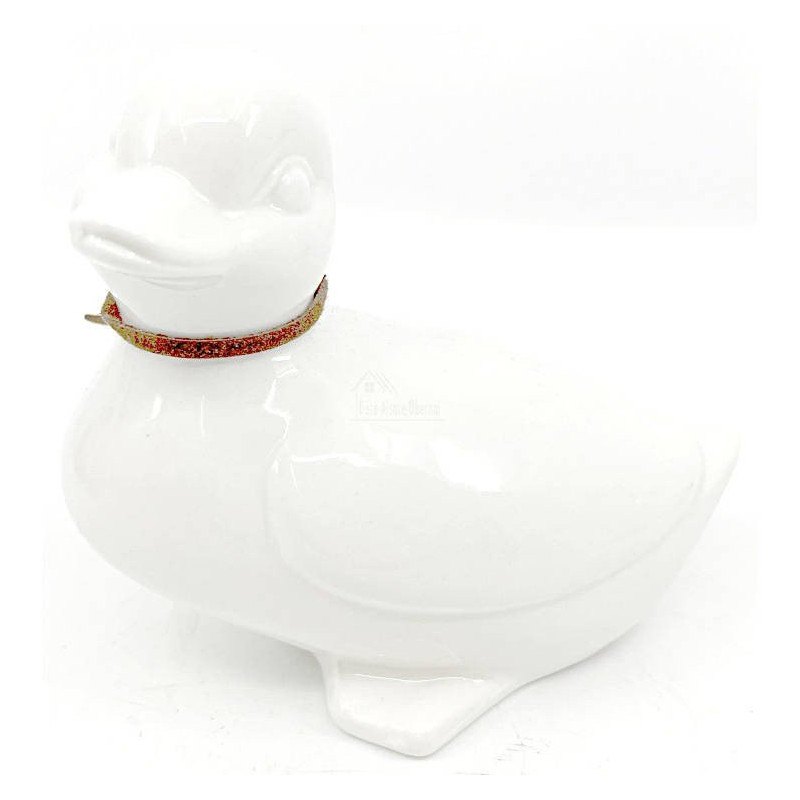 Canard en Céramique assis tête à gauche avec noeud