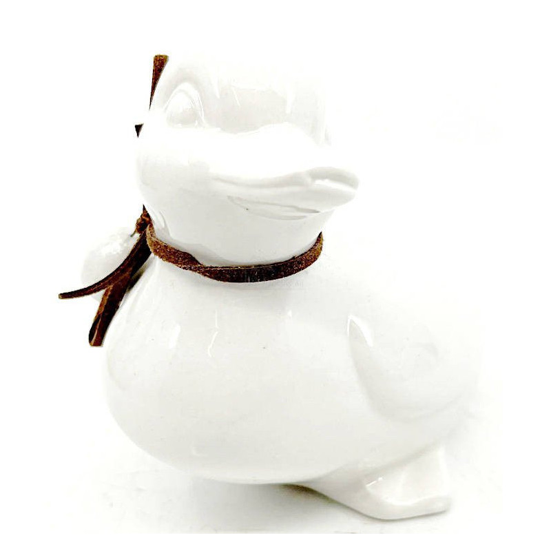 Canard en Céramique assis tête à gauche avec noeud
