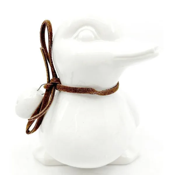 Ceramic Duck sitting head left with bow