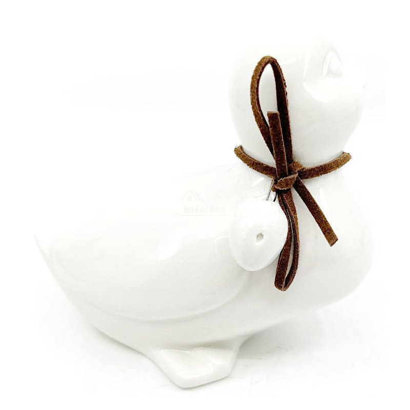 Canard en Céramique assis tête à gauche avec noeud