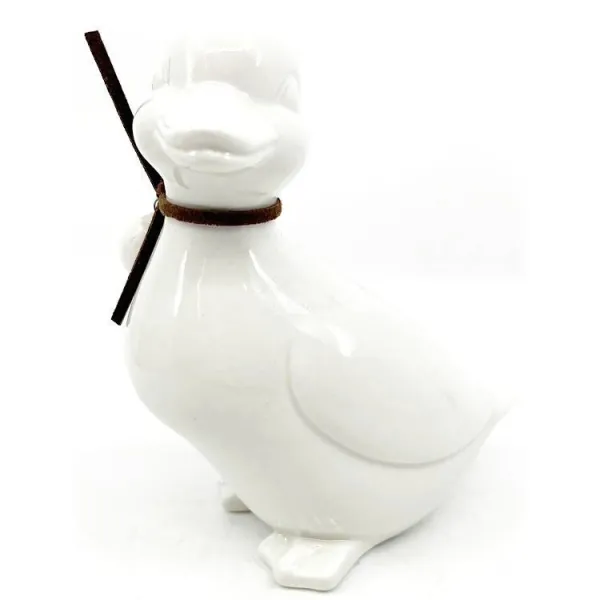 Ceramic Duck standing with head to the right with bow