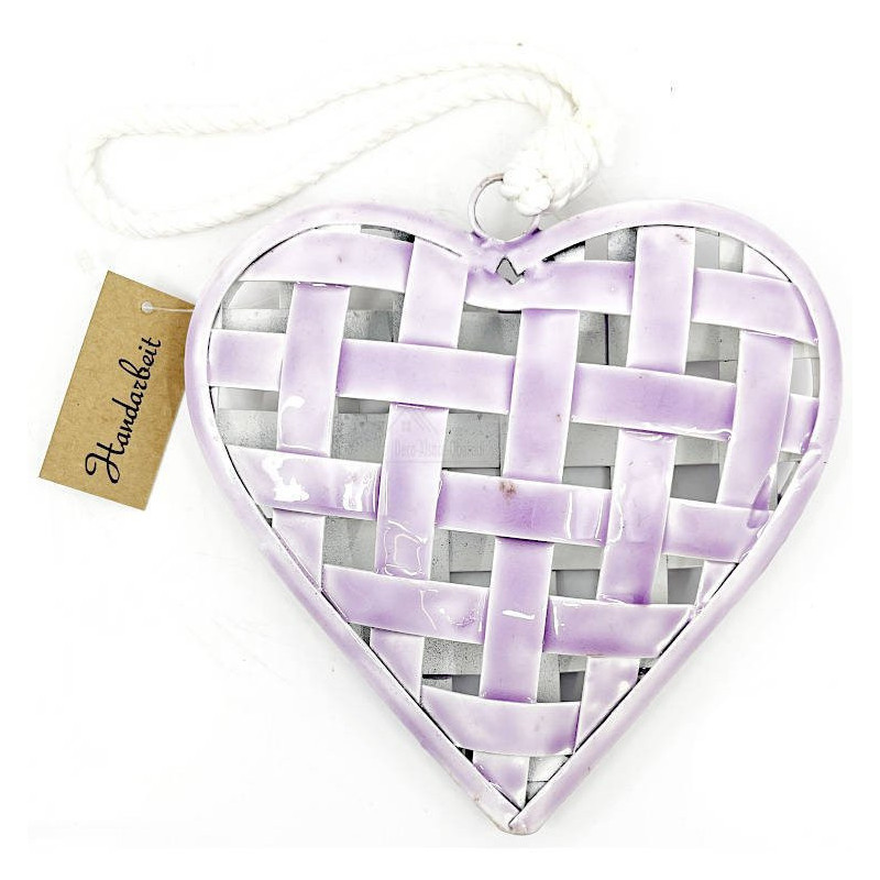Heart in Braided Metal lacquered Bright Pink to hang