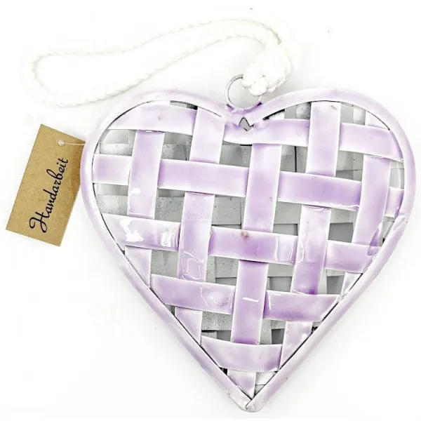 Coeur en Métal Tressé laqué Rose Brillant à suspendre