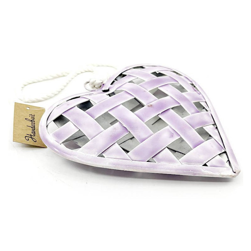 Heart in Braided Metal lacquered Bright Pink to hang