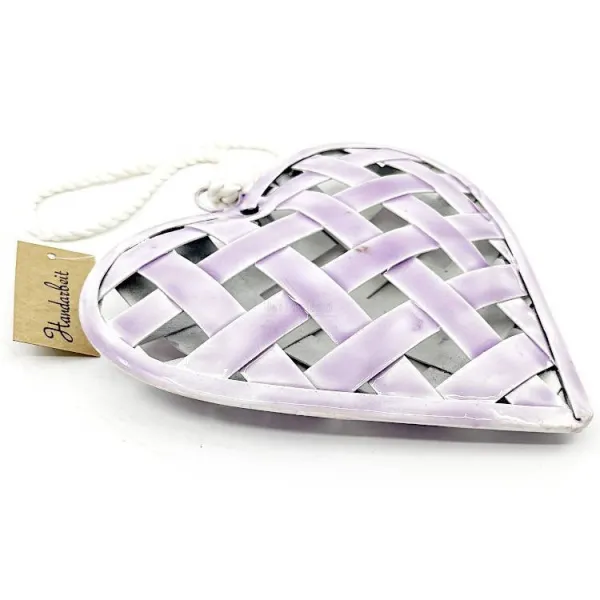 Herz aus geflochtenem Metall glänzend rosa lackiert zum Aufhängen