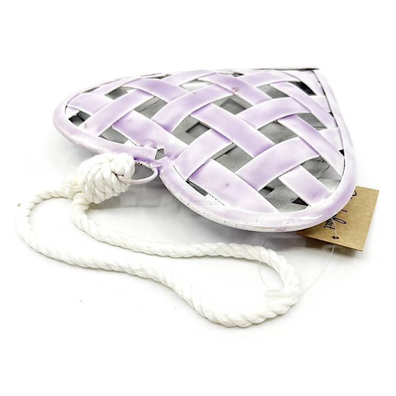 Heart in Braided Metal lacquered Bright Pink to hang