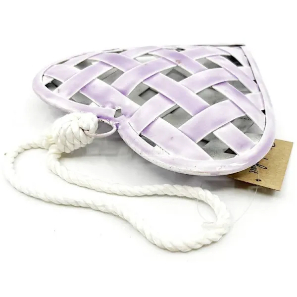 Coeur en Métal Tressé laqué Rose Brillant à suspendre