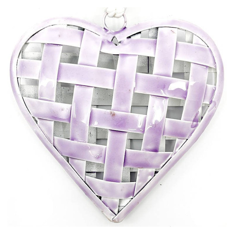 Heart in Braided Metal lacquered Bright Pink to hang