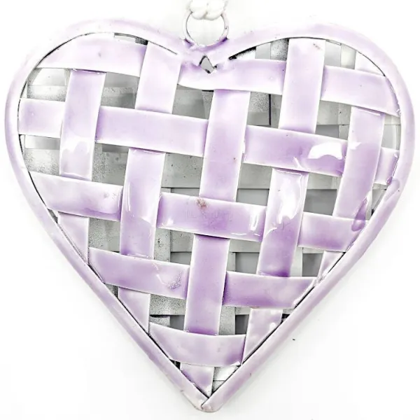 Coeur en Métal Tressé laqué Rose Brillant à suspendre