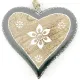 Coeur en Bois massif 16,5 cm décoré Fleurs bordure grise à suspendre