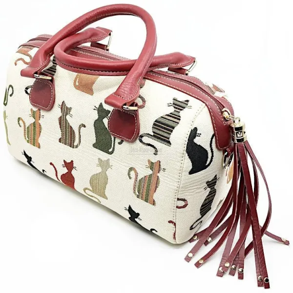 Sac à Main clair avec Pompon motif Chats en couleur