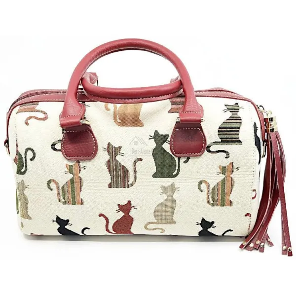 Sac à Main clair avec Pompon motif Chats en couleur