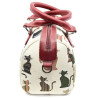 Helle Handtasche mit Pompon mit Katzenmotiv in Farbe