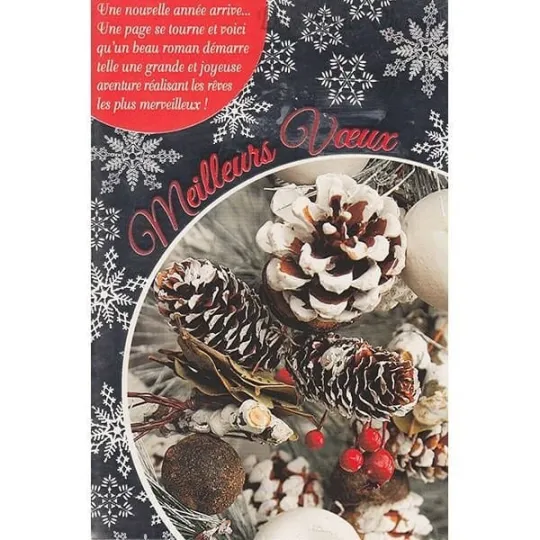 Carte de Voeux Pins enneigés et Meilleurs Voeux