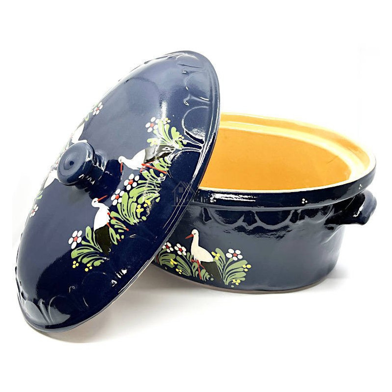 Große Soufflenheim Blaue Baeckeoffe Terrine Storch 47 cm
