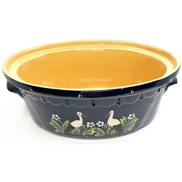 Große Soufflenheim Blaue Baeckeoffe Terrine Storch 47 cm