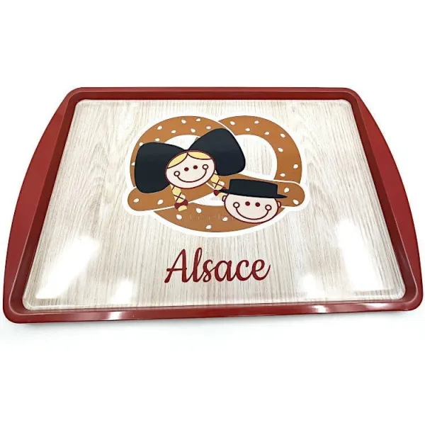 Plateau de Service en Métal décor Alsaciens et Bretzel 38 cm
