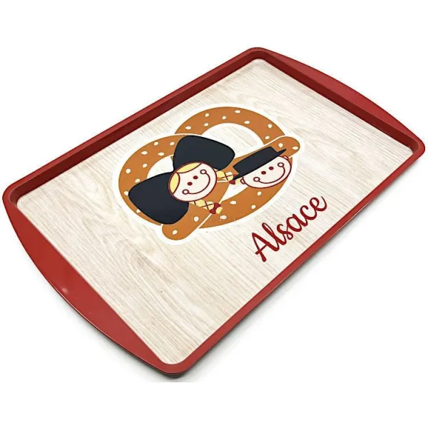 Plateau de Service en Métal décor Alsaciens et Bretzel 38 cm