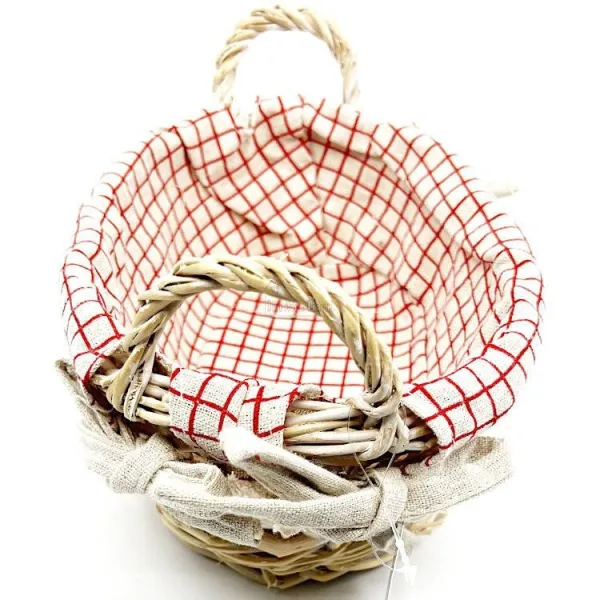 Basket with handles in Wicker and Alsatian Fabric 23 cm