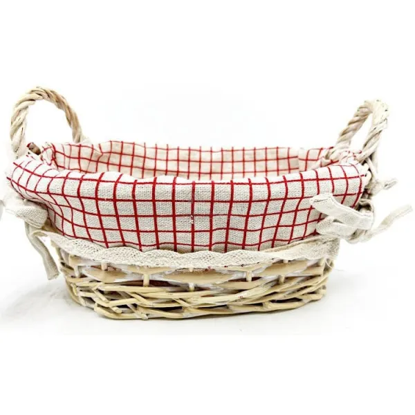 Korb mit Henkeln aus Weide und elsässischem Stoff 23 cm