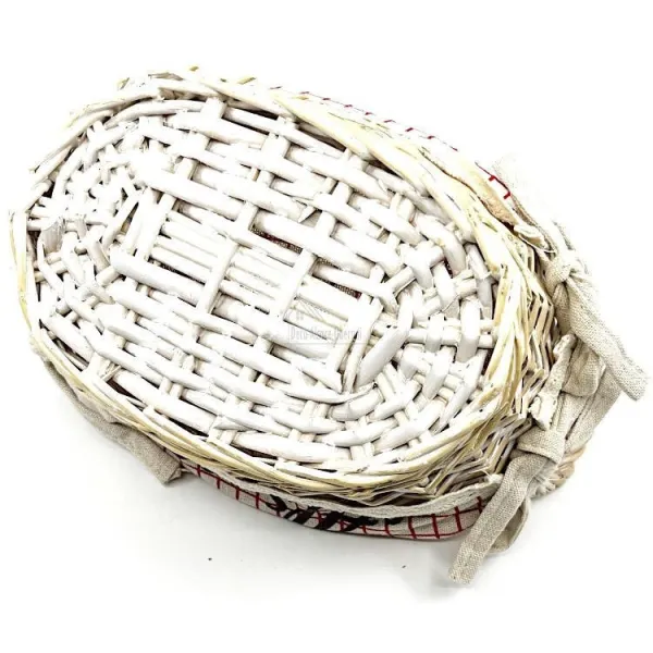 Basket with handles in Wicker and Alsatian Fabric 23 cm