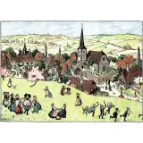 Postkarte Glückliche Kinder in der Nähe ihres Hansi Dorf