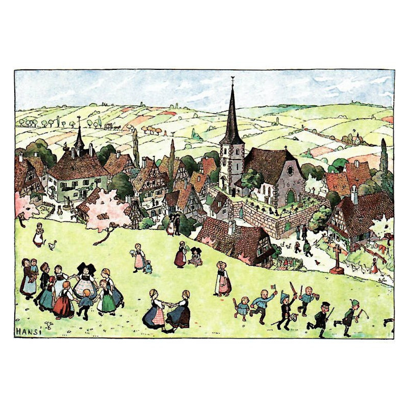 Postkarte Glückliche Kinder in der Nähe ihres Hansi Dorf