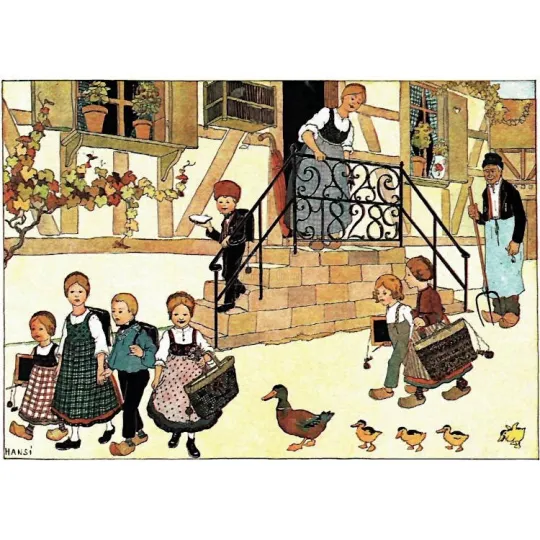 Carte Postale Le Départ pour l'Ecole Hansi