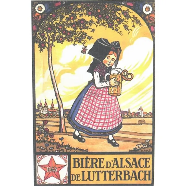 Alsatian Beer Postcard from Lutterbach Hansi