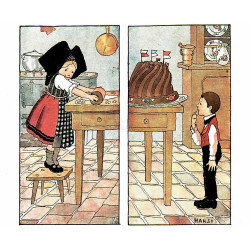 Postkarte Duett mit kleinen Gebäck und Hansi Gourmand
