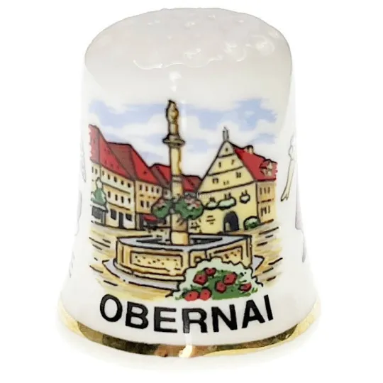 Dé à Coudre en Porcelaine décor Village, Cigogne et Centre Ville Obernai