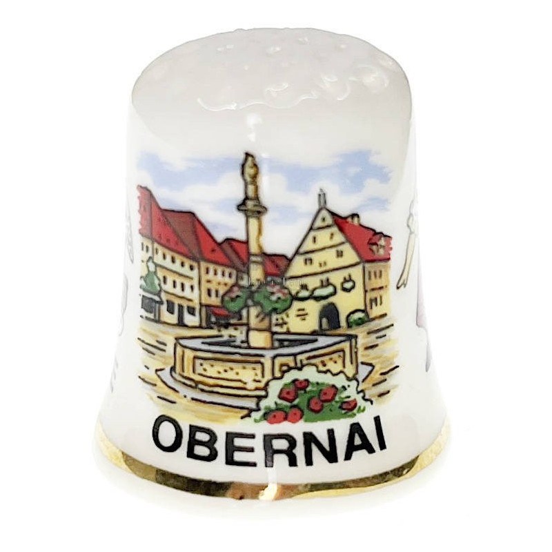 Dé à Coudre en Porcelaine décor Village, Cigogne et Centre Ville Obernai